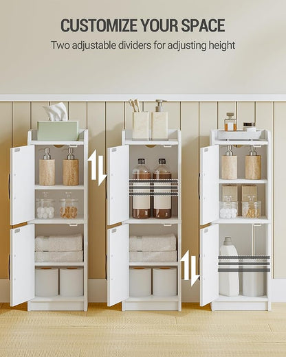 Bathroom Storage Cabinet, Small Corner Floor Cabinet with Door and Shelves, Narrow Bathroom Organizer and Paper Storage with Adjustable Shelves, for Small Spaces, White BC27113X