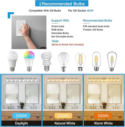YYT 8-Light Bathroom Vanity Light Fixtures, Over Mirror Brushed Nicekl Vanity Light Fixtures for Bathroom with Clear Glass Shade