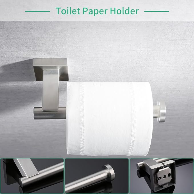 Miyili Bathroom Accessories Set 4-Piece Bath Hardware Kit Brushed Stainless Steel Wall Mount - Includes Double Towel Bar, Hand Towel Rack, Toilet Paper Holder, Robe Hook, BS02N4