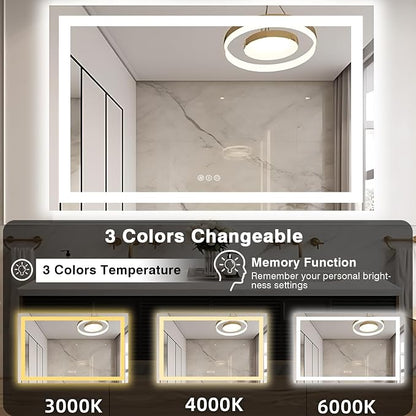 EchosLife 55"x40" Bathroom Mirror with LED Lights | Backlit + Front Lit, Anti-Fog, Stepless Dimmable, 3 Colors, Memory, Tempered Glass, UL Listed, Horizontal/Vertical