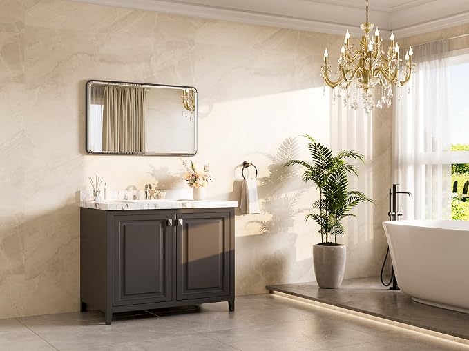 Black Vanity Mirror for Bathroom 40 x 24 Beveled Edge Tempered Glass, Rounded Corner Rectangle Wall Mirror for Modern Bathroom, Living Room, Bedroom, Entryway