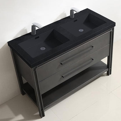 Dowell 49" Bathroom Sink,Double Bowl Vanity Basin,Rectangular Drop-In Bathroom Sink with Overflow,Black-000 4922BPBL