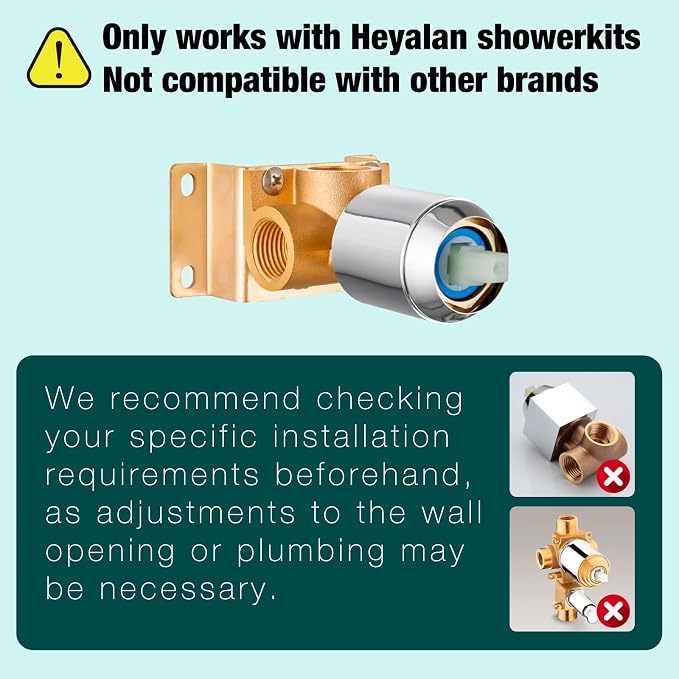 Heyalan 8-Inch Round Rain Shower Faucet Set with Valve,Polished Chrome | SUS304 stainless steel shower head, brass rough-in valve, single-handle control, 1.8 GPM, ideal for bathroom remodels