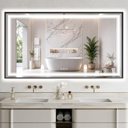 36"x60" LED Bathroom Mirror with Lights, Backlit + Front Lit, Anti-Fog | Lighted Bathroom Mirror with One-Piece Aluminum Alloy Frame, HD Shatterproof Tempered Glass, Dimmable, Memory Function
