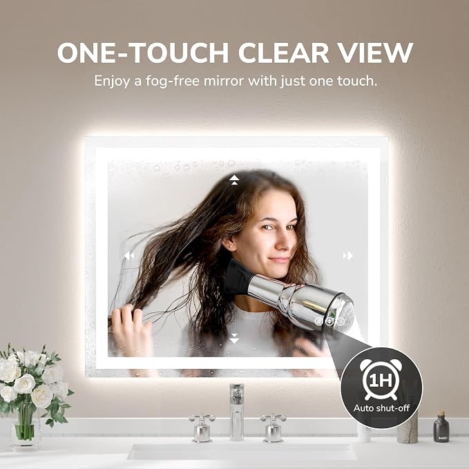 40x32 Inch LED Bathroom Mirror for Over Sink | Tempered Glass - Frameless Backlit Lighted Mirror for Bathroom Vanity with Anti-Fog, 3 Colors Dimmable, Memory Function