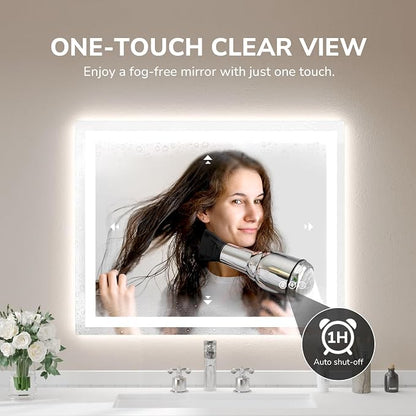 40x32 Inch LED Bathroom Mirror for Over Sink | Tempered Glass - Frameless Backlit Lighted Mirror for Bathroom Vanity with Anti-Fog, 3 Colors Dimmable, Memory Function