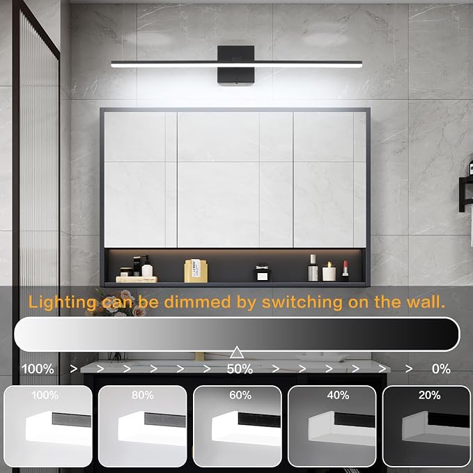 Black Bathroom Light Fixtures Modern Vanity Lights for Bathroom 24in LED Bath Lights Bar 5CCT Dimmable