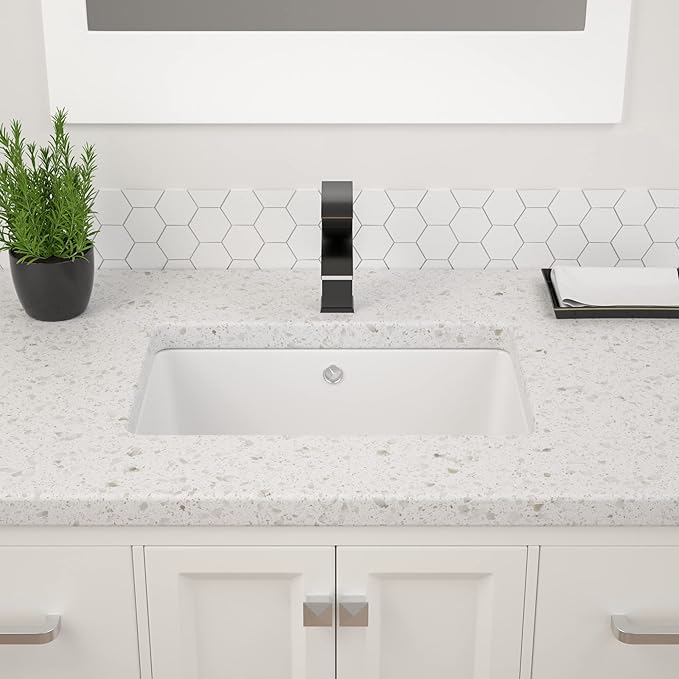 Dcolora Undermount Bathroom Sink Rectangle 18"x12" White Porcelain Ceramic Rectangular Vessel Sink Under Counter Lavatory Vanity Bath Sink Bowl Basin With Overflow