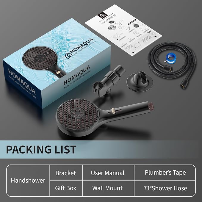 Handheld Shower Head High Pressure, 9-Mode with Power Wash, Matte Black | 71 Inch Kink-Free Hose, Adjustable Bracket, Patented Push-Slide Control, Leakproof for Low Water Pressure