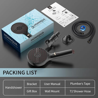 Handheld Shower Head High Pressure, 9-Mode with Power Wash, Matte Black | 71 Inch Kink-Free Hose, Adjustable Bracket, Patented Push-Slide Control, Leakproof for Low Water Pressure