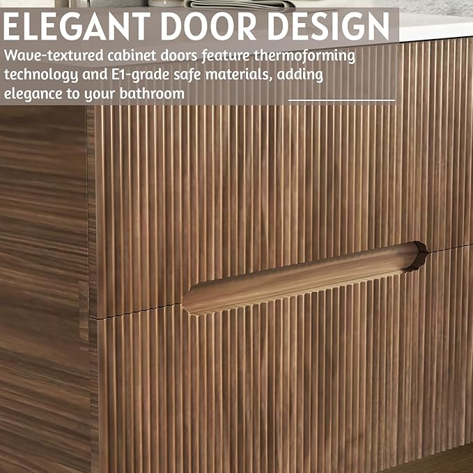 EROMMY 24 Inch Bathroom Vanity with Sink, Floating Bathroom Vanity with Ceramic Basin, Wall Mounted Bathroom Sink Cabinet Set with Soft-Close 2 Drawers, Faucet & Pop Up Drain, Walnut