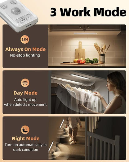 EZVALO Under Cabinet Lighting, 3500mAh Rechargeable Motion Sensor Light Indoor, 3 Color Temps, 5-Level Dimmable Magnetic Wireless Closet Lights for Kitchen, Pantry, Stairs (2 Pack)