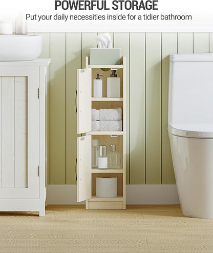 Bathroom Storage Cabinet, Small Corner Floor Cabinet with Door and Shelves, Narrow Bathroom Organizer and Paper Storage with Adjustable Shelves, for Small Spaces, Rustic White BC27014X