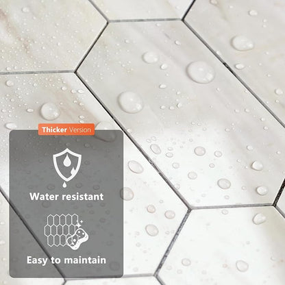 Vamos Tile Long Hexagon Peel and Stick Backsplash Tile - 10 Sheets Stick on Backsplash for Kitchen and Bathroom 12.4 x 12 Inch Glossy Wood Grain PVC Self Adhesive Mosaic Wall Tiles