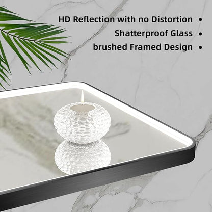 LED Mirror for Bathroom 40X28 Inch Black Framed with Anti-Fog, Stepless Dimmable, Front Lit, LED Bathroom Vanity Mirror for Wall, Memory Function, Shatter-Proof