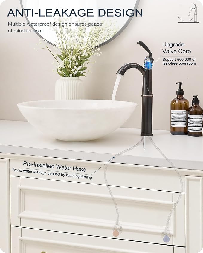 Brass Vessel Sink Faucet Oil Rubbed Bronze, 12.6 Inch Tall Bathroom Faucet 1 Hole, Single Handle with Pop Up Drain, cUPC Supply Line and Aerator for Farmhouse, Countertop Basin, 5 Mins Install