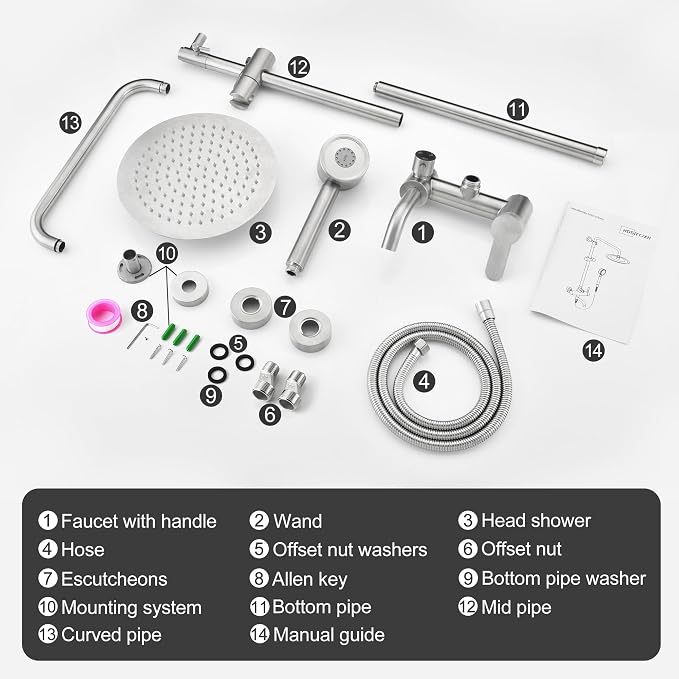 HDSRYJXH Shower Faucet - Shower Faucets Sets Complete, Shower System - Outdoor Shower Kit/Outdoor Shower Fixtures W/ SS304 Shower Head with 3 modes Handheld, Brushed Nickel
