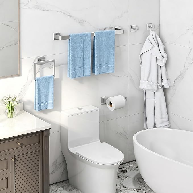 Gypie 24Inch Bathroom Accessory Set Wall Mounted, Brushed Nickel 5-Pieces | Stainless Steel Bathroom Hardware Set Towel Bar Set