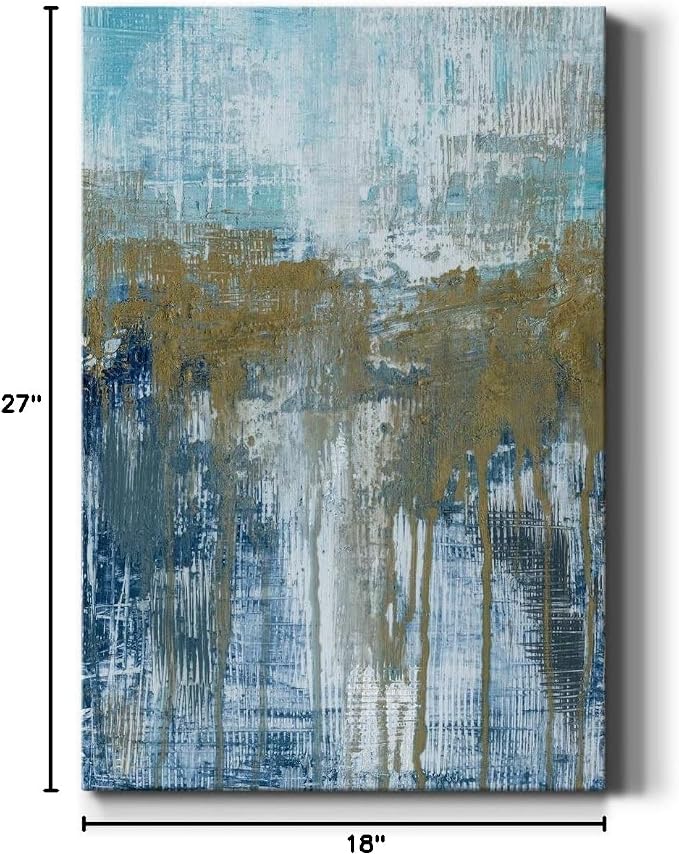 Renditions Gallery Canvas Wall Art Home Decorations Paintings & Prints Blue Grey Dripping Sand Modern Canvas Abstract Wall Hanging Artwork for Living Room Office Kitchen - 18"x27" LT02