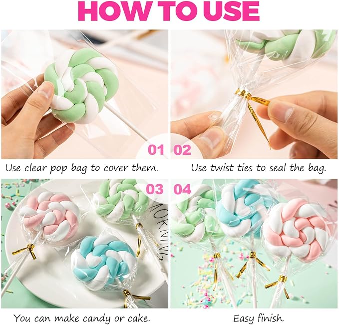 1200Pcs Cake Pop Sticks and Wrappers, 6IN Cake Pop Sticks with Ties for Lollipops, Chocolates Cookies, Candies