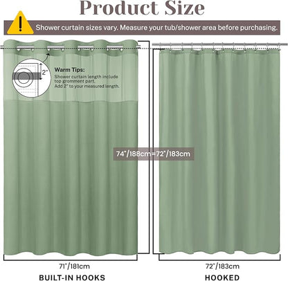 SORTTO No Hook Slub Shower Curtain with Liner, 71x74, Sage Green | Snap in Liner, 3 in 1, Bamboo Texture, Hotel Style, Waterproof Fabric, Mesh Top Window, Corner Magnets, Machine Washable