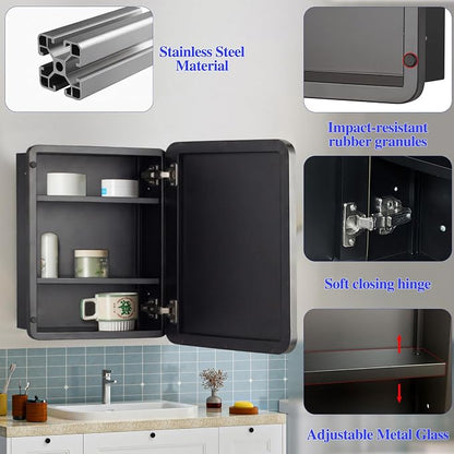 24" x 24" Bathroom Medicine Cabinet with Mirror Door, Brushed Nickel Stainless Steel Frame, Recessed or Surface Mounted,Storage Cabinet with Adjustable Metal Shelves,Upgraded Version