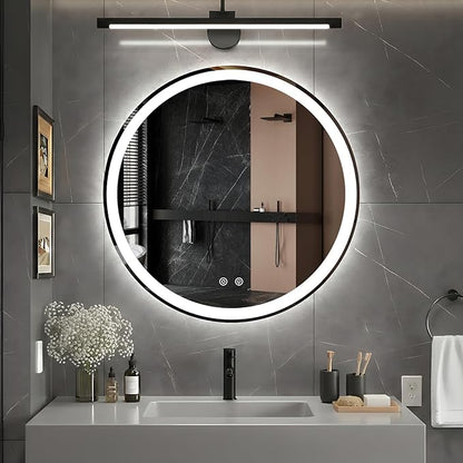 DUMOS 28 Inch Round LED Bathroom Mirror with Lights, Circle Vanity Mirror with Anti-Fog, Dimmable, 3-Color Light, Memory Function, Tempered Glass