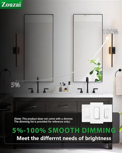 zouzai Second Generation Modern LED Bathroom Vanity Light Bar Black IP44 Over Mirror Bath Wall Fixture 5CCT Adjustable, Dual-Sided, 180° Adjustable Angle (24 inch)