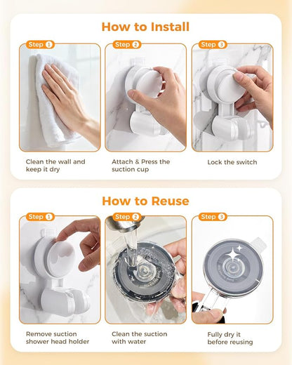 JOTPE Adjustable Shower Head Holder with Suction Cup Wall Mount, White | Fits most handheld shower heads. Adjustable, reusable suction cup mounts without drilling on smooth, non-porous surfaces