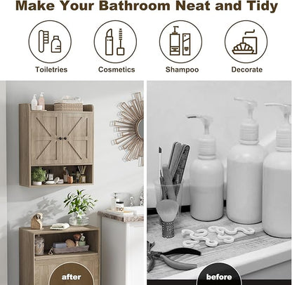 EasyCom 22" W x 26" H Bathroom Wall Cabinet, Farmhouse Medicine Cabinet with Adjustable Shelves and Double Barn Doors, Over The Toilet Storage Cabinet for Bathroom, Kitchen, Living Room, Oak Grey