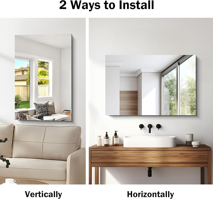 CILIBER Frameless Mirror, 24x36 Mirrors for Wall, Rectangle Bathroom Mirror for Over Sink, Frameless Vanity Mirror with Polished Edge, 3mm Tempered Glass, Hangs Horizontally or Vertically