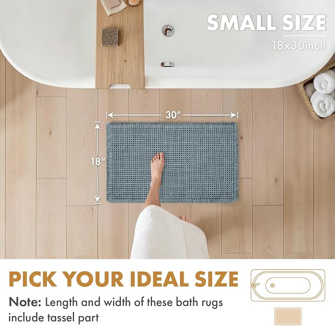 MIULEE Set of 2 Waffle Bathroom Rugs Boho Bath Mat Dusty Blue 18x30 Inch | Non Slip, Super Absorbent, Washable, Ultra Soft, Rubber Backed Bath Rugs for Bathroom Floor Tub Shower
