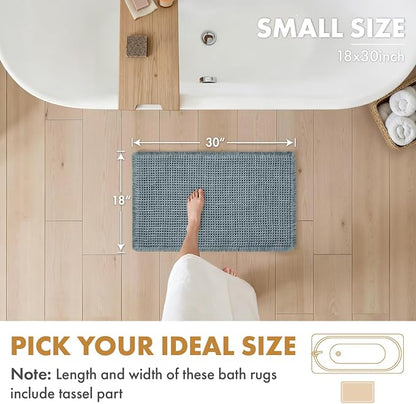 MIULEE Set of 2 Waffle Bathroom Rugs Boho Bath Mat Dusty Blue 18x30 Inch | Non Slip, Super Absorbent, Washable, Ultra Soft, Rubber Backed Bath Rugs for Bathroom Floor Tub Shower
