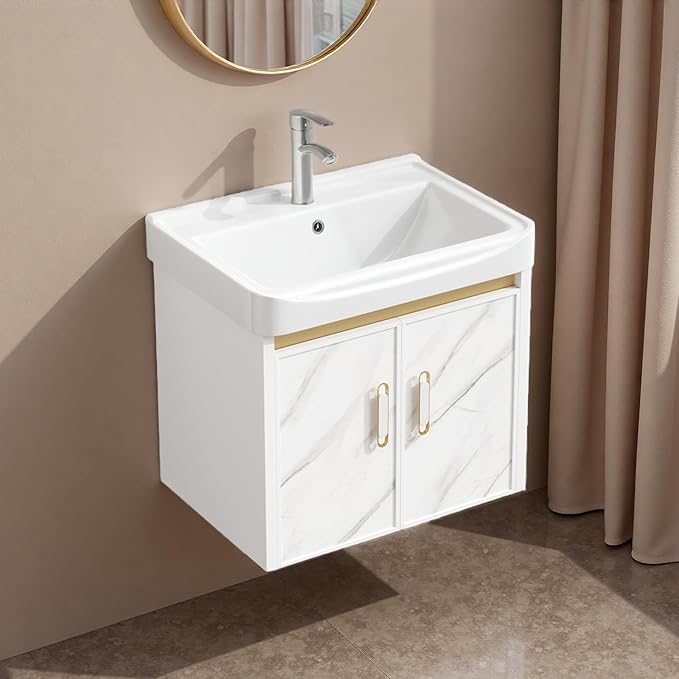 20-inch Off-White Wall-Mounted Compact Bathroom Mini Vanity Unit 20-inch Basin with Sink Designed for Compact Bathrooms Floating Vanity Unit