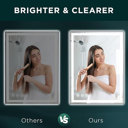 32" x 24" LED Bathroom Mirror with Lights, Memory Vanity Mirror | Anti-Fog, 3 Color Modes, Dimmable, Front Lit, Memory Function, Tempered Glass, Lighted Bathroom Mirror for Wall
