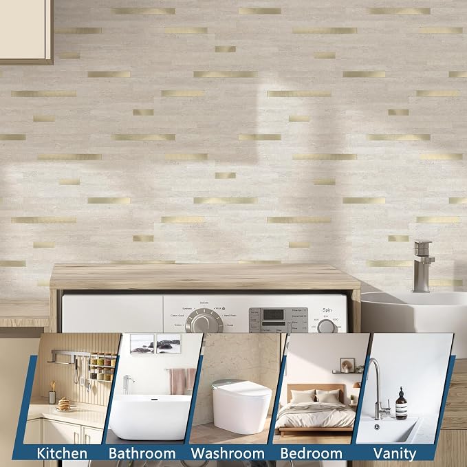 Yipscazo 2026 New Upgrade PVC Wall Tiles Stick on Tiles for Backsplash Kitchen, Bathroom, Laundry Room, Camper, Fireplace (20 Sheets, Beige Cave Stone)