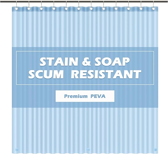 EHZNZIE Shower Curtain Liner Light Weight PEVA, Shower Liner 72x72 Inches, Waterproof, No Chemical Smell with 12 Rust Proof Metal Grommets for Bathroom Shower Curtain, Light Blue