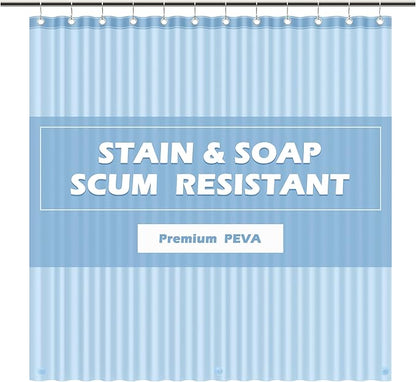 EHZNZIE Shower Curtain Liner Light Weight PEVA, Shower Liner 72x72 Inches, Waterproof, No Chemical Smell with 12 Rust Proof Metal Grommets for Bathroom Shower Curtain, Light Blue