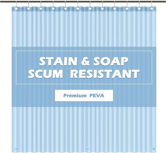 EHZNZIE Shower Curtain Liner Light Weight PEVA, Shower Liner 72x72 Inches, Waterproof, No Chemical Smell with 12 Rust Proof Metal Grommets for Bathroom Shower Curtain, Light Blue