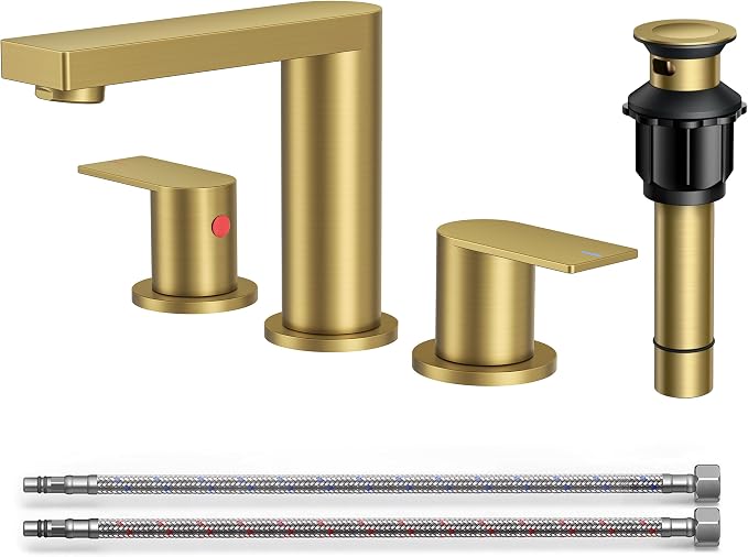 FORIOUS 8 Inch Bathroom Faucet 3 Hole, 2 Handles for Vanity Brushed Gold | 2 Handles Bathroom Sink Faucet with Pop-up Drain and 24" cUPC Lines, Fits 6-12 Inch 3 Hole Install, for RV Laundry Sink