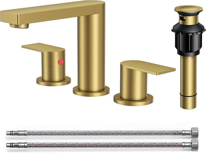 FORIOUS 8 Inch Bathroom Faucet 3 Hole, 2 Handles for Vanity Brushed Gold | 2 Handles Bathroom Sink Faucet with Pop-up Drain and 24" cUPC Lines, Fits 6-12 Inch 3 Hole Install, for RV Laundry Sink
