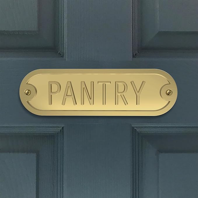 Franklin Brass Derby Pantry Door Sign Metal Interior Door Plaque in Brushed Gold HHIDPP-BRG-U