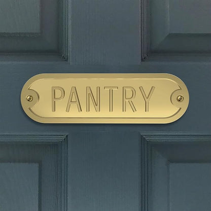 Franklin Brass Derby Pantry Door Sign Metal Interior Door Plaque in Brushed Gold HHIDPP-BRG-U
