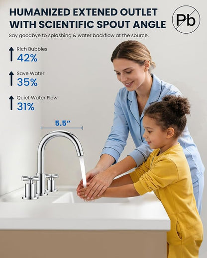 gotonovo 8’’ Widespread Bathroom Sink Faucet 3 Hole Polished Chrome | Bathroom Faucet Vanity,6-16’’ Sink,Basin,RV,Lavatory,2 Cross Handle,SUS304,360° Swivel Spout,24’’ cUPC Hose,Pop Up Drain
