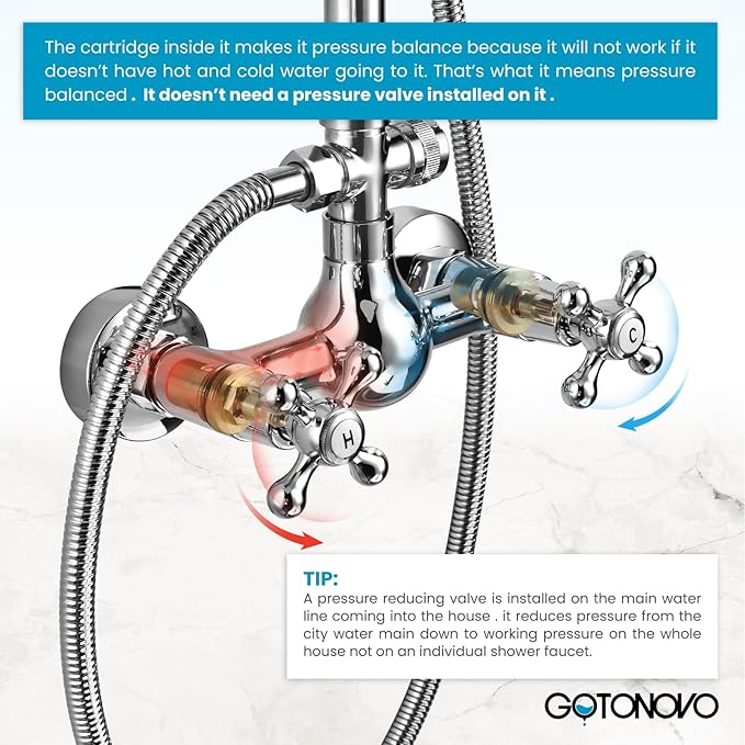 gotonovo Bathroom Shower Fixture Polish Chrome 8 Inch Rainfall Shower Head Set Wall Mount Shower Faucet and Handheld Spray Double Cross Handle