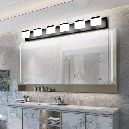 Ralbay LED Black Modern Vanity Light 6 Light Matte Black Bathroom Vanity Lights Acrylic Bathroom Vanity Lights Fixtures