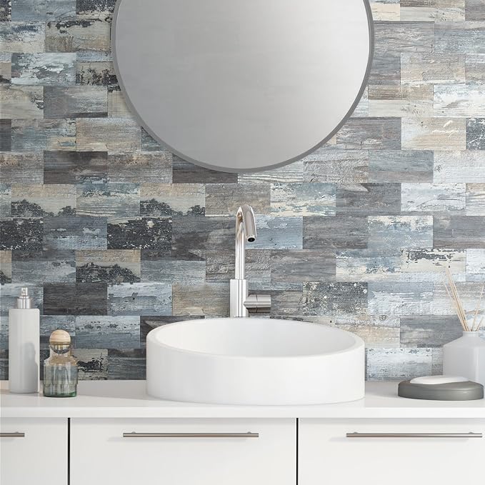 AULIGET 100-Piece Subway Tiles Peel and Stick Backsplash PVC Tile, 3" x 6" Vintage Wood Stick on Tiles for Backsplash Kitchen, Bathroom, Laundry Room, Camper, Fireplace