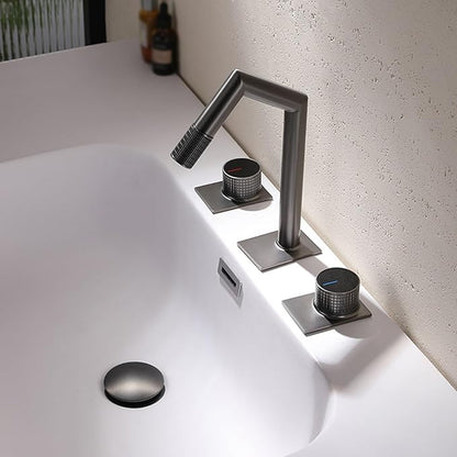 3 Holes Restroom Faucet 2 Knobs Hot and Cold Faucet for Bathroom Sink Copper,Gun Gray