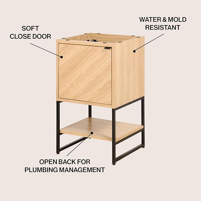 JONATHAN Y VAN1012A Juhl 20 in. W x 18 in. D x 33 in. H Chevron-Front Modern Minimalist 2-Shelf Bathroom Vanity Cabinet Only with Soft Closing Doors (Sink Basin Not Included), Oak