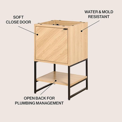 JONATHAN Y VAN1012A Juhl 20 in. W x 18 in. D x 33 in. H Chevron-Front Modern Minimalist 2-Shelf Bathroom Vanity Cabinet Only with Soft Closing Doors (Sink Basin Not Included), Oak